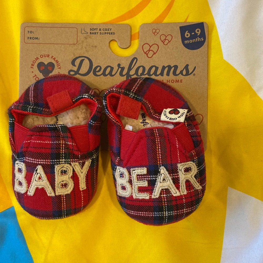 Dearfoams Baby Bear Plaid Cozy Slippers 6-9 months